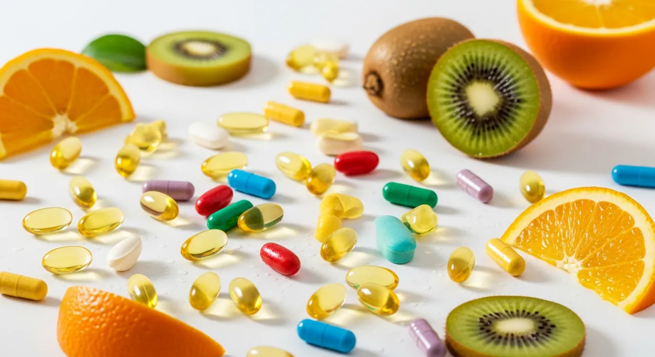 Vibrant high-quality vitamins and fresh fruits